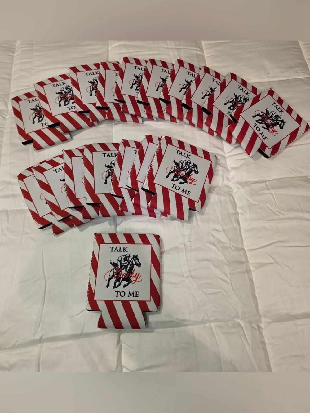 Talk Derby To Me Red & White Can Cooler set of 18 new in box